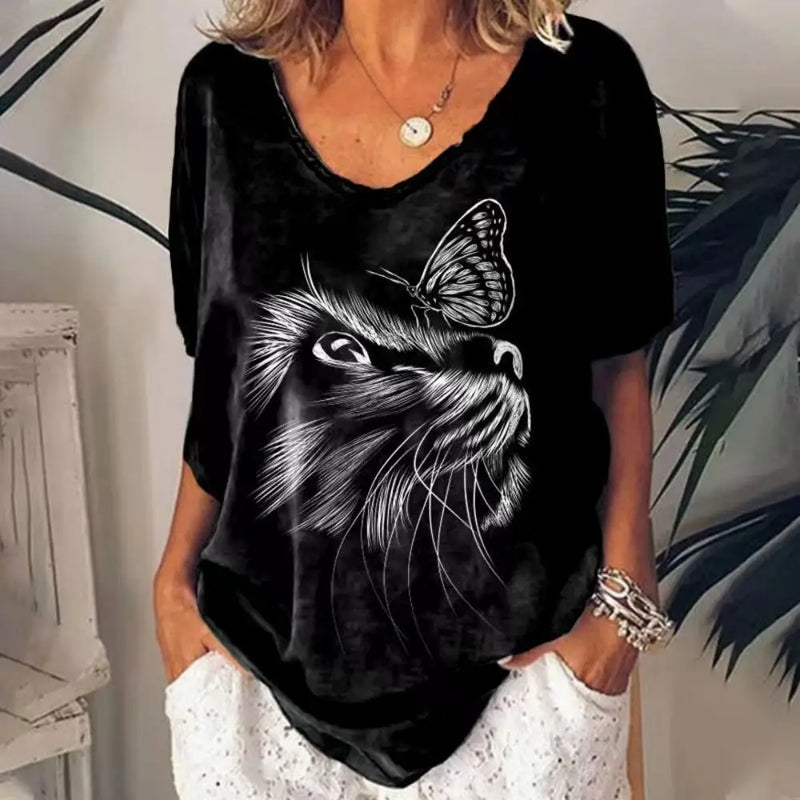 Camiseta feminina retrô Cat's T-Shirt